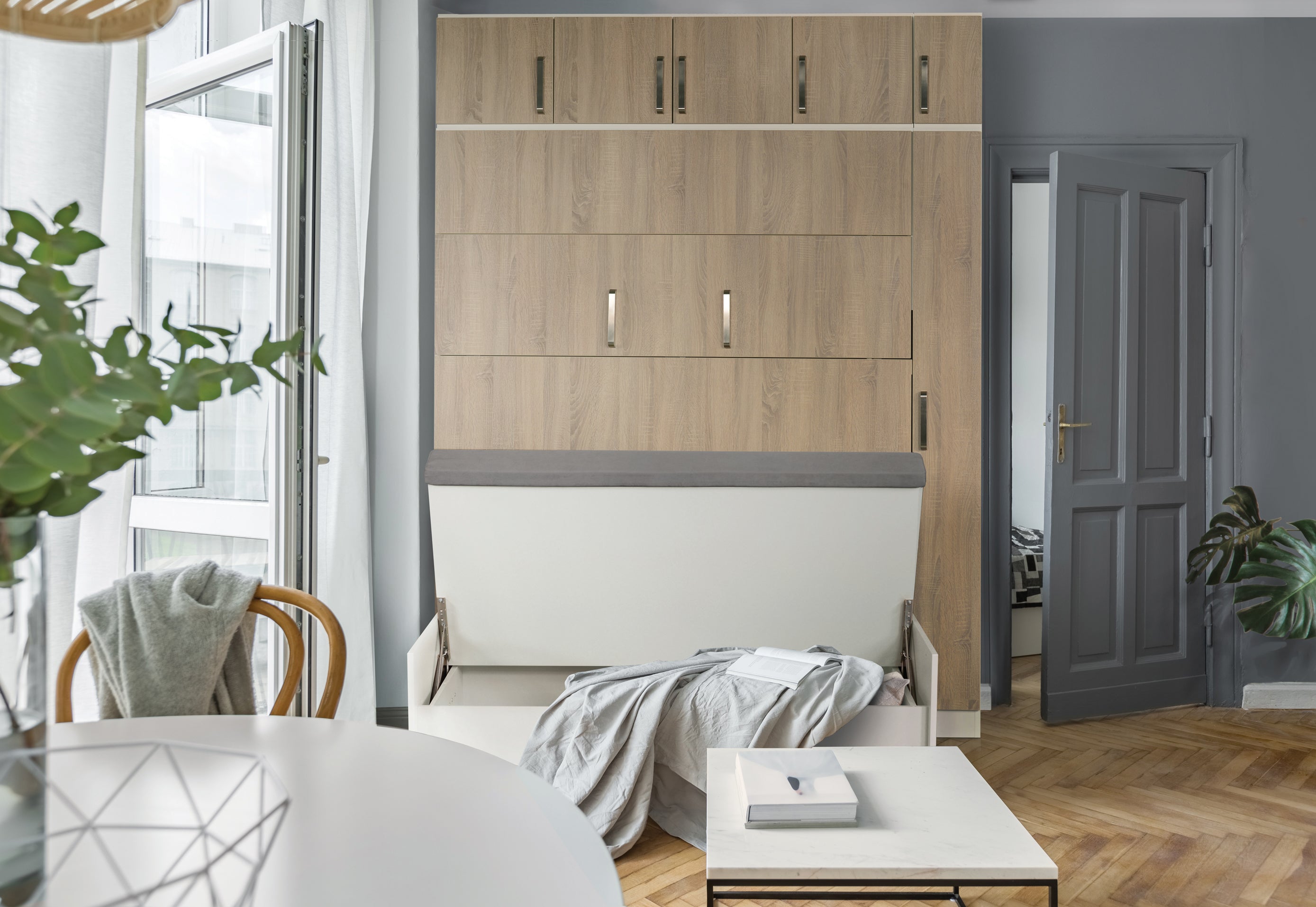 Lit escamotable coffre MELAMIX avec canapé