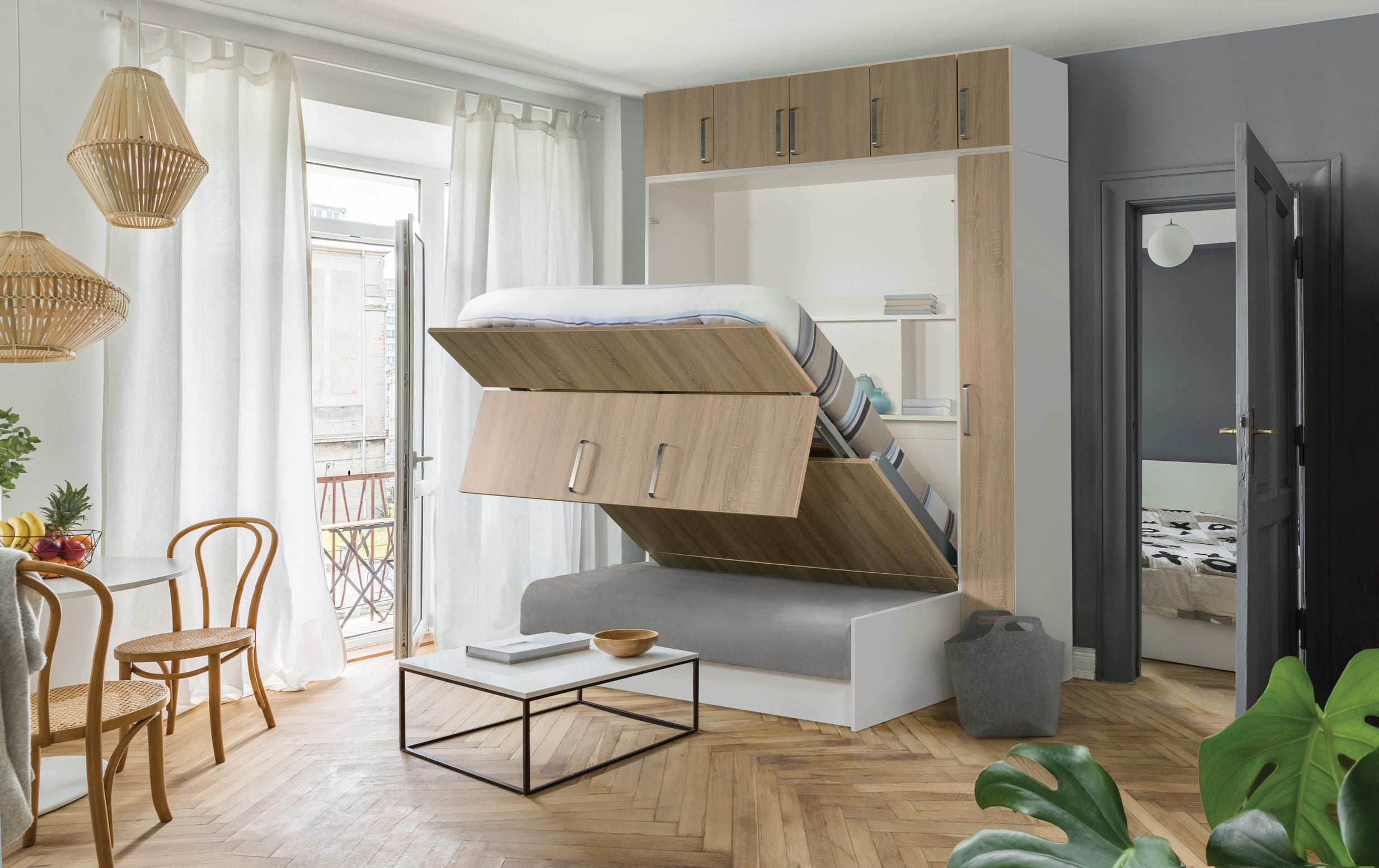 Lit escamotable coffre MELAMIX avec canapé