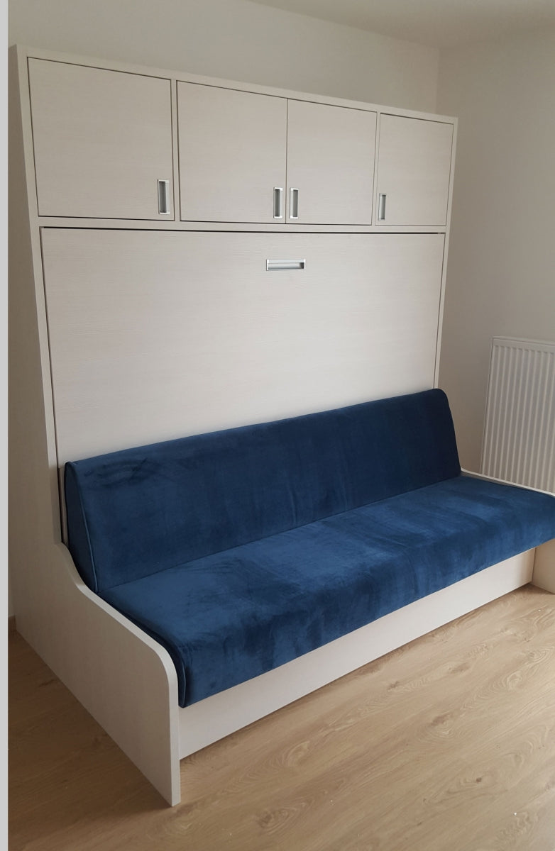 Lit escamotable Premium Sofa transversal blanc et bleu